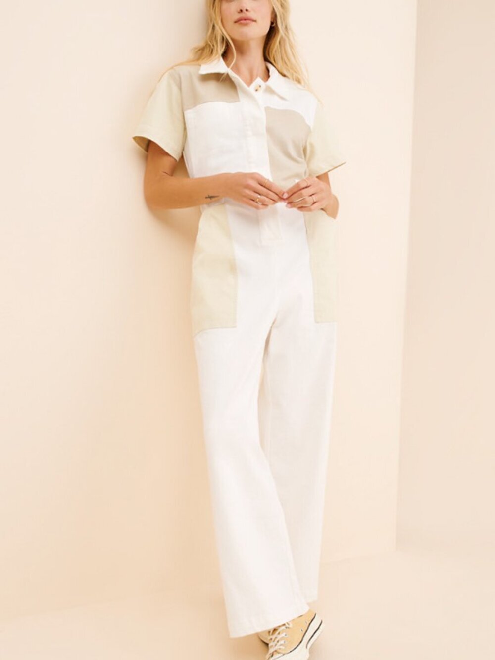 Electric & Rose Neutral Hayes Patchwork Jumpsuit Size XS 38346